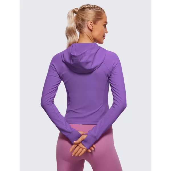 CRZ YOGA Womens Butterluxe Full Zip Workout Hoodie Jackets Slim Fit Hooded Athletic Yoga Jacket with Thumb HolesRoyal Lilac