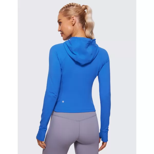 CRZ YOGA Womens Butterluxe Full Zip Workout Hoodie Jackets Slim Fit Hooded Athletic Yoga Jacket with Thumb HolesSparkle Blue