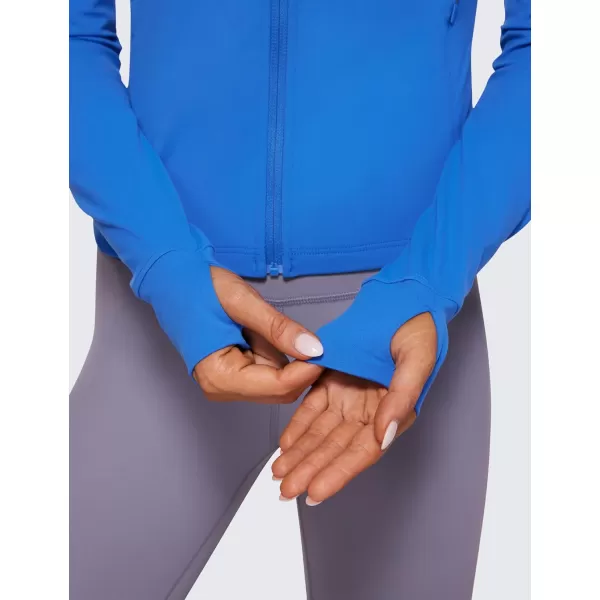 CRZ YOGA Womens Butterluxe Full Zip Workout Hoodie Jackets Slim Fit Hooded Athletic Yoga Jacket with Thumb HolesSparkle Blue