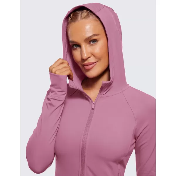 CRZ YOGA Womens Butterluxe Full Zip Workout Hoodie Jackets Slim Fit Hooded Athletic Yoga Jacket with Thumb HolesVelvet Dust