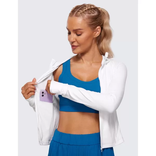 CRZ YOGA Womens Butterluxe Full Zip Workout Hoodie Jackets Slim Fit Hooded Athletic Yoga Jacket with Thumb HolesWhite