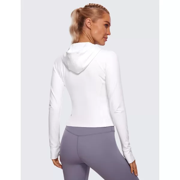 CRZ YOGA Womens Butterluxe Full Zip Workout Hoodie Jackets Slim Fit Hooded Athletic Yoga Jacket with Thumb HolesWhite