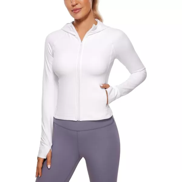 CRZ YOGA Womens Butterluxe Full Zip Workout Hoodie Jackets Slim Fit Hooded Athletic Yoga Jacket with Thumb HolesWhite