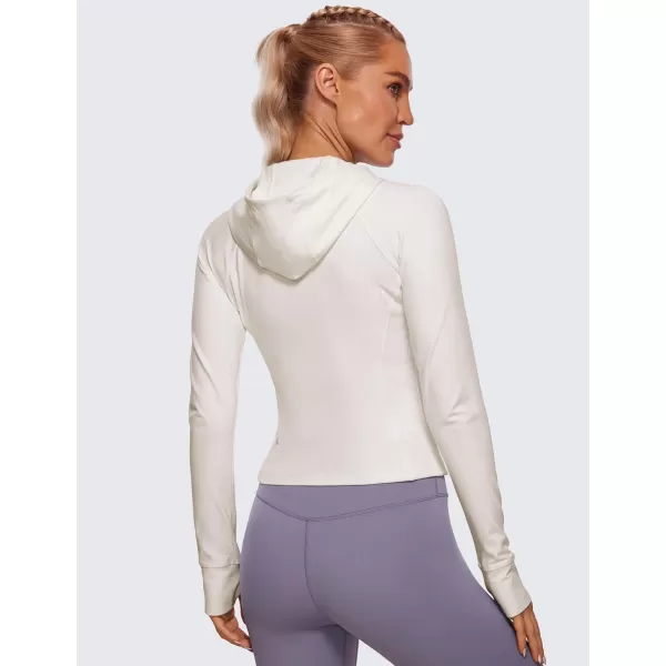 CRZ YOGA Womens Butterluxe Full Zip Workout Hoodie Jackets Slim Fit Hooded Athletic Yoga Jacket with Thumb HolesWhite Apricot