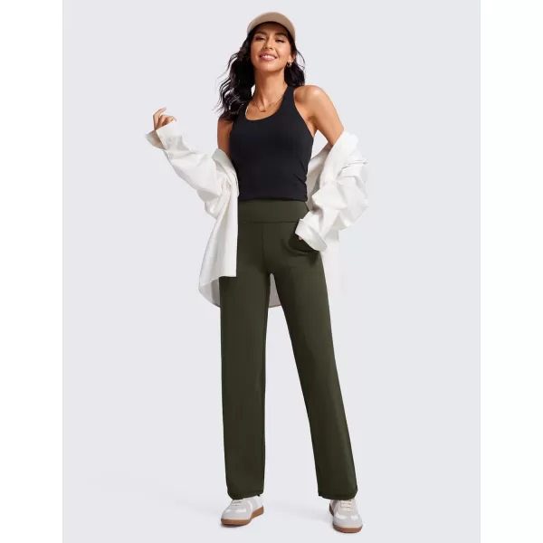 CRZ YOGA Womens Butterluxe High Waist Wide Leg Pants with Pockets 31  Buttery Soft Comfy Casual Yoga Lounge Pants31 Height 53  57 Olive Green