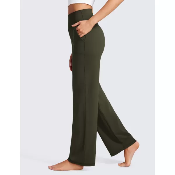 CRZ YOGA Womens Butterluxe High Waist Wide Leg Pants with Pockets 31  Buttery Soft Comfy Casual Yoga Lounge Pants31 Height 53  57 Olive Green