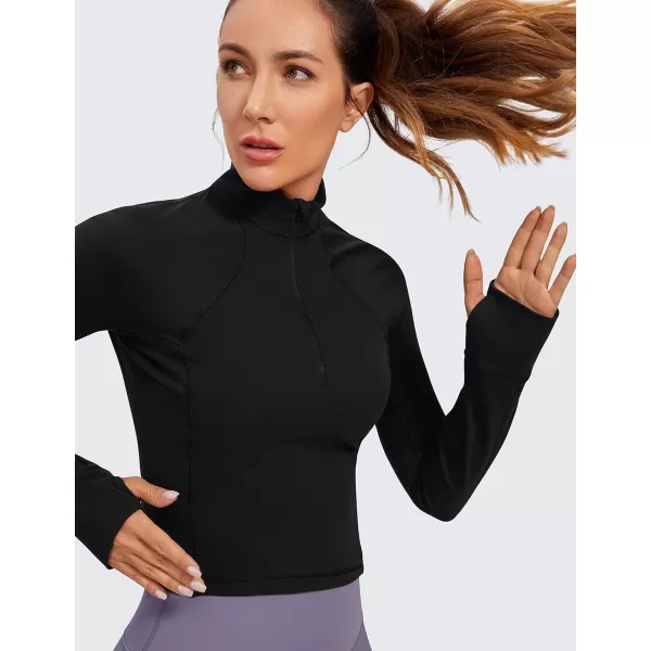 CRZ YOGA Womens Butterluxe Long Sleeve Workout Shirts Half Quarter Zip Sweatshirt Athletic Crop Top Collared Fall ShirtBlack