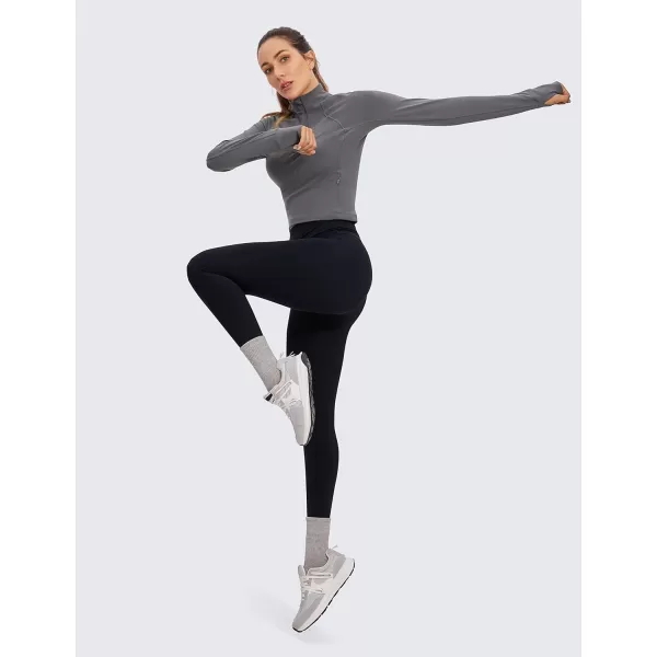 CRZ YOGA Womens Butterluxe Long Sleeve Workout Shirts Half Quarter Zip Sweatshirt Athletic Crop Top Collared Fall ShirtDark Carbon