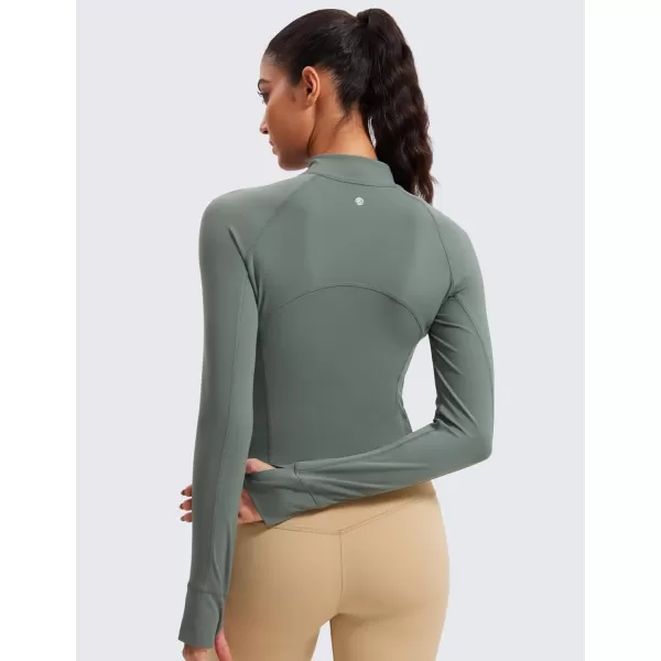 CRZ YOGA Womens Butterluxe Long Sleeve Workout Shirts Half Quarter Zip Sweatshirt Athletic Crop Top Collared Fall ShirtGrey Sage