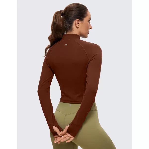 CRZ YOGA Womens Butterluxe Long Sleeve Workout Shirts Half Quarter Zip Sweatshirt Athletic Crop Top Collared Fall ShirtJujube Brown