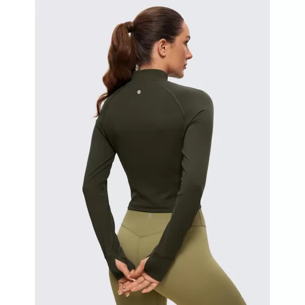 CRZ YOGA Womens Butterluxe Long Sleeve Workout Shirts Half Quarter Zip Sweatshirt Athletic Crop Top Collared Fall ShirtOlive Green