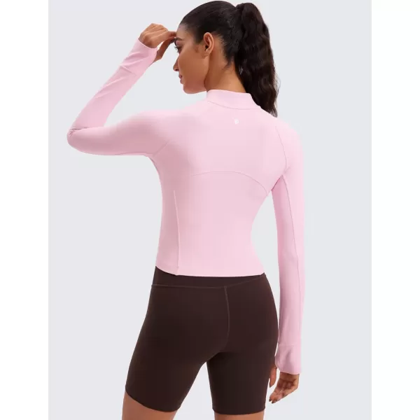 CRZ YOGA Womens Butterluxe Long Sleeve Workout Shirts Half Quarter Zip Sweatshirt Athletic Crop Top Collared Fall ShirtPink Peony