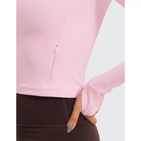 CRZ YOGA Womens Butterluxe Long Sleeve Workout Shirts Half Quarter Zip Sweatshirt Athletic Crop Top Collared Fall ShirtPink Peony