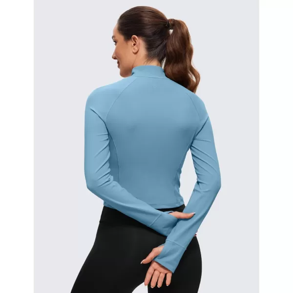 CRZ YOGA Womens Butterluxe Long Sleeve Workout Shirts Half Quarter Zip Sweatshirt Athletic Crop Top Collared Fall ShirtPure Blue