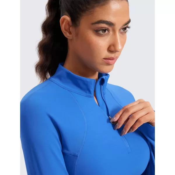 CRZ YOGA Womens Butterluxe Long Sleeve Workout Shirts Half Quarter Zip Sweatshirt Athletic Crop Top Collared Fall ShirtSparkle Blue