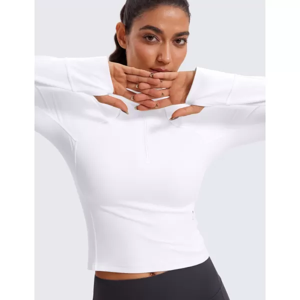 CRZ YOGA Womens Butterluxe Long Sleeve Workout Shirts Half Quarter Zip Sweatshirt Athletic Crop Top Collared Fall ShirtWhite