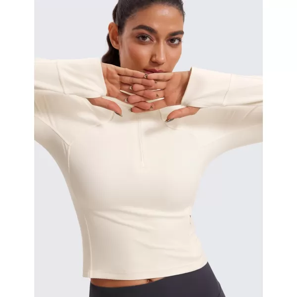 CRZ YOGA Womens Butterluxe Long Sleeve Workout Shirts Half Quarter Zip Sweatshirt Athletic Crop Top Collared Fall ShirtWhite Apricot