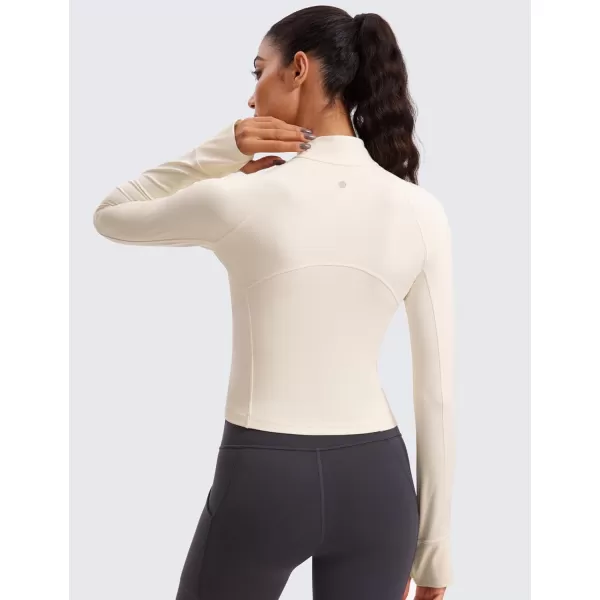 CRZ YOGA Womens Butterluxe Long Sleeve Workout Shirts Half Quarter Zip Sweatshirt Athletic Crop Top Collared Fall ShirtWhite Apricot