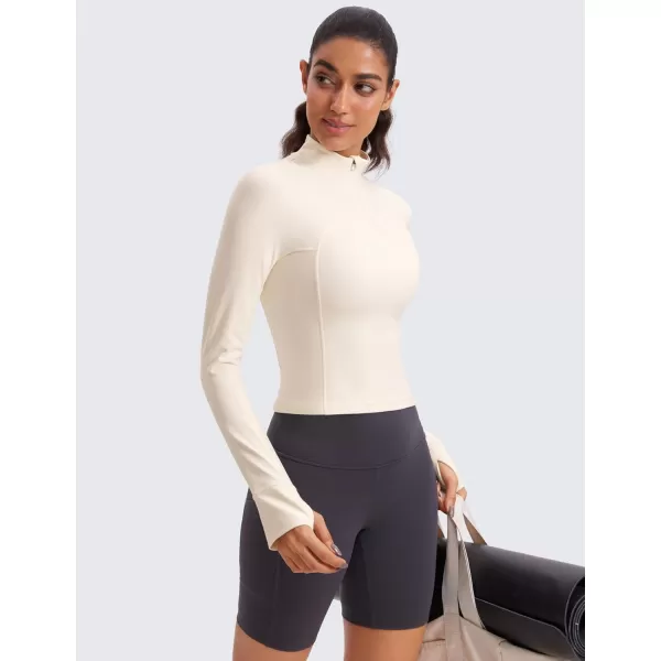 CRZ YOGA Womens Butterluxe Long Sleeve Workout Shirts Half Quarter Zip Sweatshirt Athletic Crop Top Collared Fall ShirtWhite Apricot