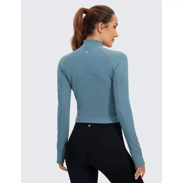 CRZ YOGA Womens Butterluxe Long Sleeve Workout Shirts Half Zip Pullover Sweatshirt Athletic Cropped Tops Running ShirtBlue Ashes