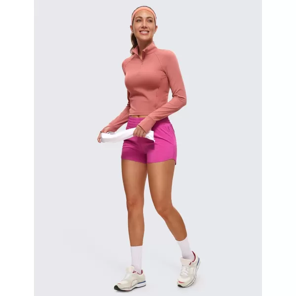 CRZ YOGA Womens Butterluxe Long Sleeve Workout Shirts Half Zip Pullover Sweatshirt Athletic Cropped Tops Running ShirtBriar Rose