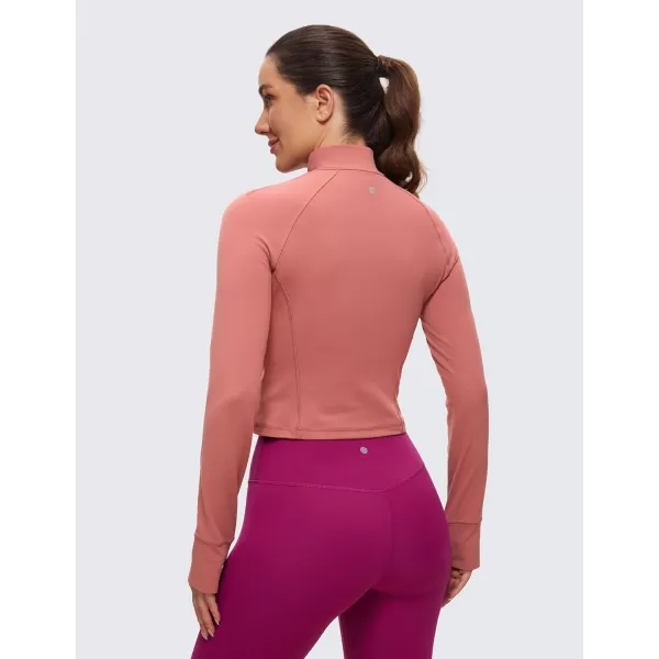 CRZ YOGA Womens Butterluxe Long Sleeve Workout Shirts Half Zip Pullover Sweatshirt Athletic Cropped Tops Running ShirtBriar Rose