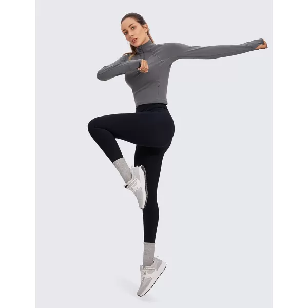 CRZ YOGA Womens Butterluxe Long Sleeve Workout Shirts Half Zip Pullover Sweatshirt Athletic Cropped Tops Running ShirtDark Carbon