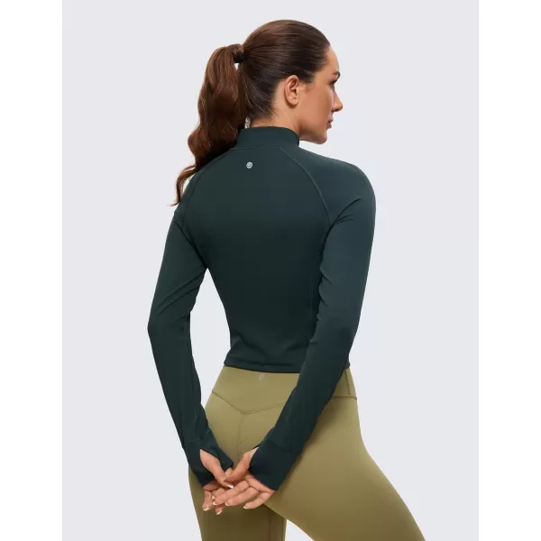 CRZ YOGA Womens Butterluxe Long Sleeve Workout Shirts Half Zip Pullover Sweatshirt Athletic Cropped Tops Running ShirtForest Dark Green