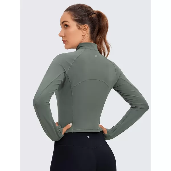 CRZ YOGA Womens Butterluxe Long Sleeve Workout Shirts Half Zip Pullover Sweatshirt Athletic Cropped Tops Running ShirtGrey Sage