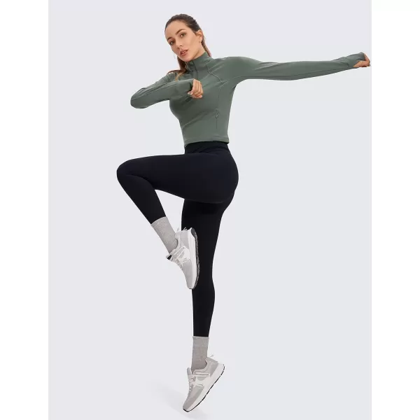 CRZ YOGA Womens Butterluxe Long Sleeve Workout Shirts Half Zip Pullover Sweatshirt Athletic Cropped Tops Running ShirtGrey Sage