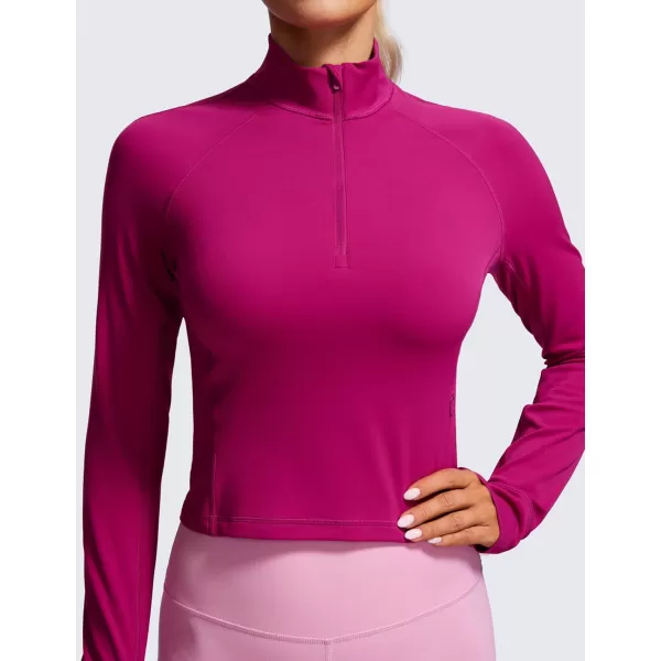 CRZ YOGA Womens Butterluxe Long Sleeve Workout Shirts Half Zip Pullover Sweatshirt Athletic Cropped Tops Running ShirtMagenta Purple