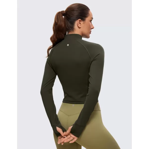 CRZ YOGA Womens Butterluxe Long Sleeve Workout Shirts Half Zip Pullover Sweatshirt Athletic Cropped Tops Running ShirtOlive Green