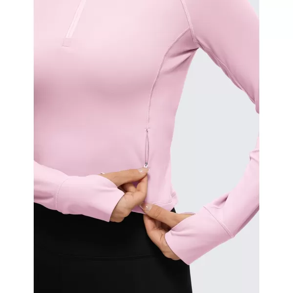 CRZ YOGA Womens Butterluxe Long Sleeve Workout Shirts Half Zip Pullover Sweatshirt Athletic Cropped Tops Running ShirtPink Peony