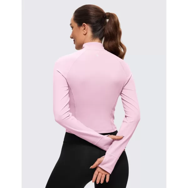 CRZ YOGA Womens Butterluxe Long Sleeve Workout Shirts Half Zip Pullover Sweatshirt Athletic Cropped Tops Running ShirtPink Peony