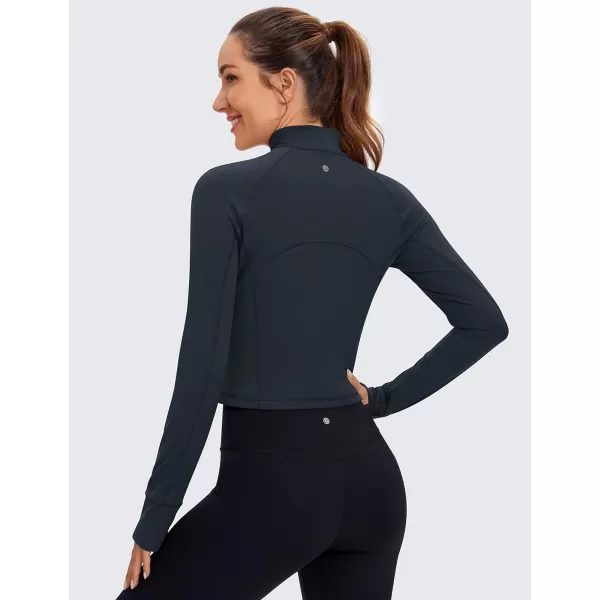 CRZ YOGA Womens Butterluxe Long Sleeve Workout Shirts Half Zip Pullover Sweatshirt Athletic Cropped Tops Running ShirtTrue Navy