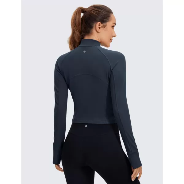 CRZ YOGA Womens Butterluxe Long Sleeve Workout Shirts Half Zip Pullover Sweatshirt Athletic Cropped Tops Running ShirtTwilight Blue