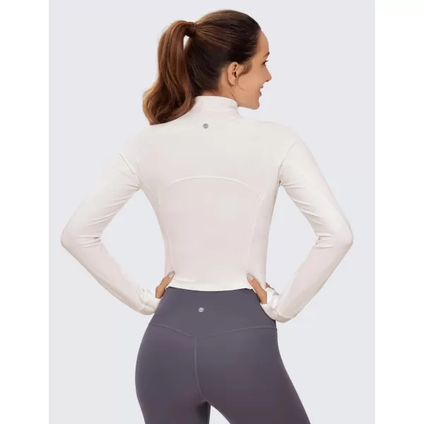 CRZ YOGA Womens Butterluxe Long Sleeve Workout Shirts Half Zip Pullover Sweatshirt Athletic Cropped Tops Running ShirtWhite Apricot