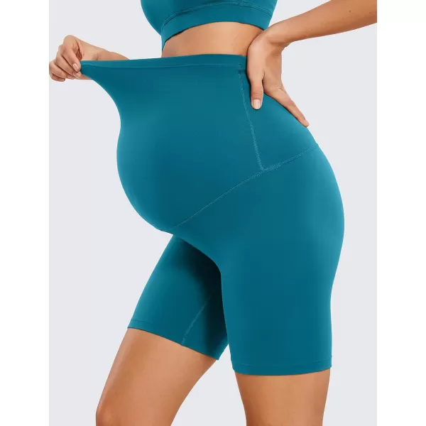 CRZ YOGA Womens Butterluxe Maternity Yoga Shorts Over The Belly 6  Pregnancy Workout Athletic Biker ShortsBorealis Green