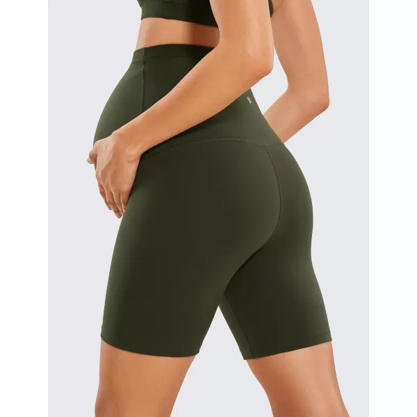 CRZ YOGA Womens Butterluxe Maternity Yoga Shorts Over The Belly 6  Pregnancy Workout Athletic Biker ShortsOlive Green