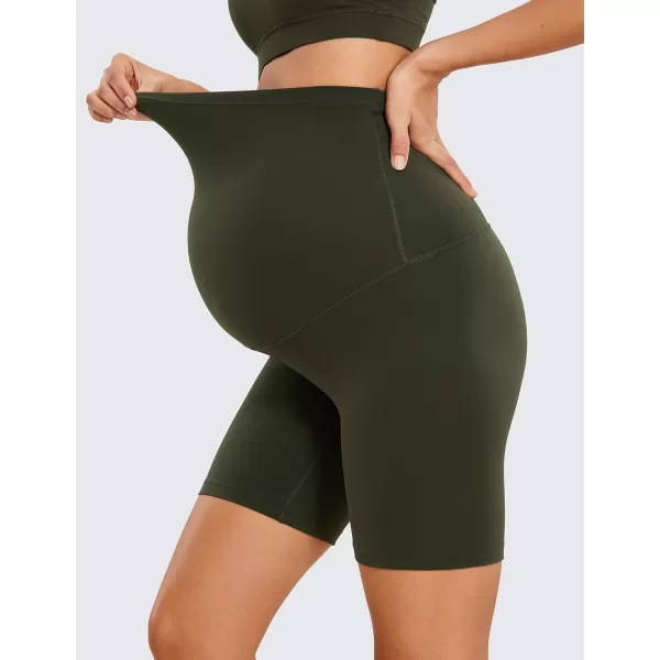 CRZ YOGA Womens Butterluxe Maternity Yoga Shorts Over The Belly 6  Pregnancy Workout Athletic Biker ShortsOlive Green