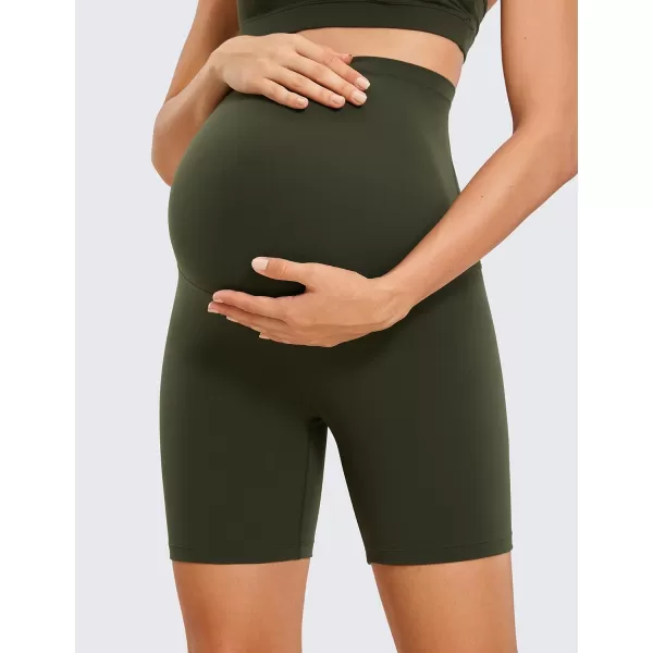 CRZ YOGA Womens Butterluxe Maternity Yoga Shorts Over The Belly 6  Pregnancy Workout Athletic Biker ShortsOlive Green