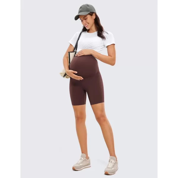 CRZ YOGA Womens Butterluxe Maternity Yoga Shorts Over The Belly 6  Pregnancy Workout Athletic Biker ShortsTaupe