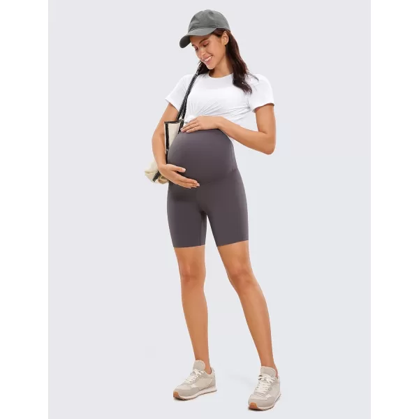 CRZ YOGA Womens Butterluxe Maternity Yoga Shorts Over The Belly 6  Pregnancy Workout Athletic Biker ShortsTornado Grey