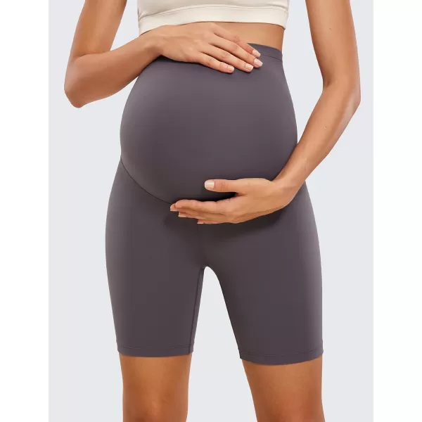 CRZ YOGA Womens Butterluxe Maternity Yoga Shorts Over The Belly 6  Pregnancy Workout Athletic Biker ShortsTornado Grey