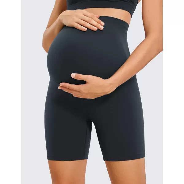 CRZ YOGA Womens Butterluxe Maternity Yoga Shorts Over The Belly 6  Pregnancy Workout Athletic Biker ShortsTrue Navy