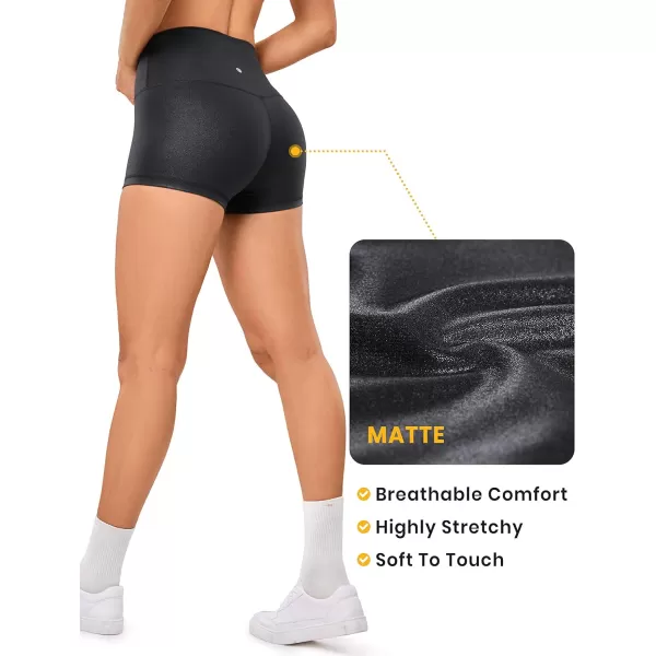 CRZ YOGA Womens Butterluxe Matte Faux Leather Biker Shorts  High Waisted Booty Workout Volleyball Yoga Spandex25 inches Black Classic