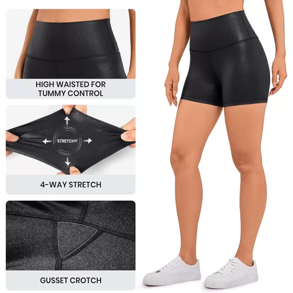 CRZ YOGA Womens Butterluxe Matte Faux Leather Biker Shorts  High Waisted Booty Workout Volleyball Yoga Spandex4 inches Black Classic