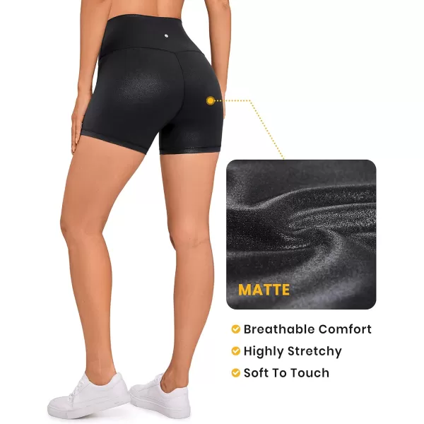 CRZ YOGA Womens Butterluxe Matte Faux Leather Biker Shorts  High Waisted Booty Workout Volleyball Yoga Spandex4 inches Black Classic