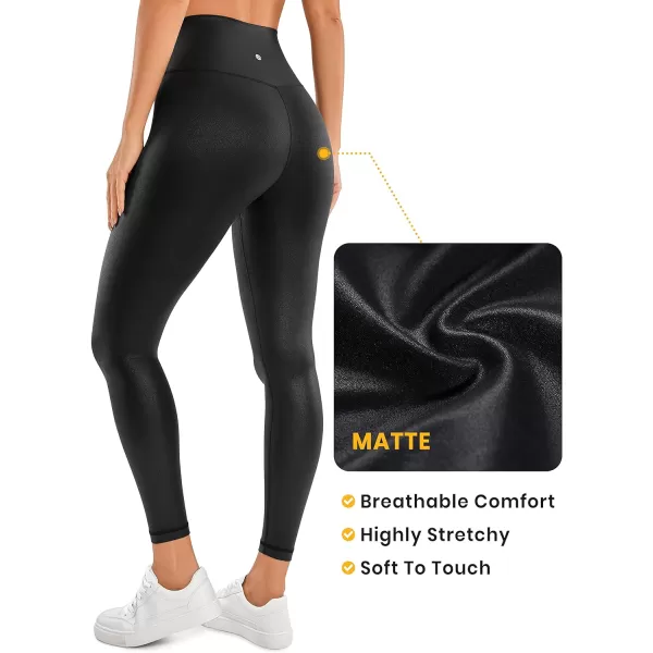 CRZ YOGA Womens Butterluxe Matte Faux Leather Cross Waist Leggings 25  28  V Crossover High Waisted Lounge Leggings25 inches 25faux Leather Black Classic