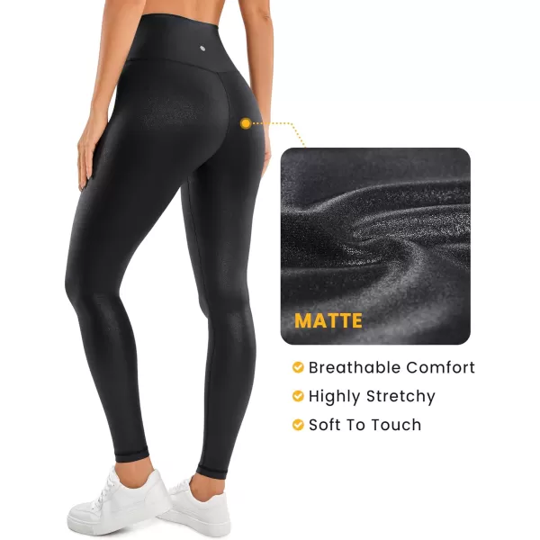 CRZ YOGA Womens Butterluxe Matte Faux Leather Cross Waist Leggings 25  28  V Crossover High Waisted Lounge Leggings28 inches 28faux Leather Black Classic